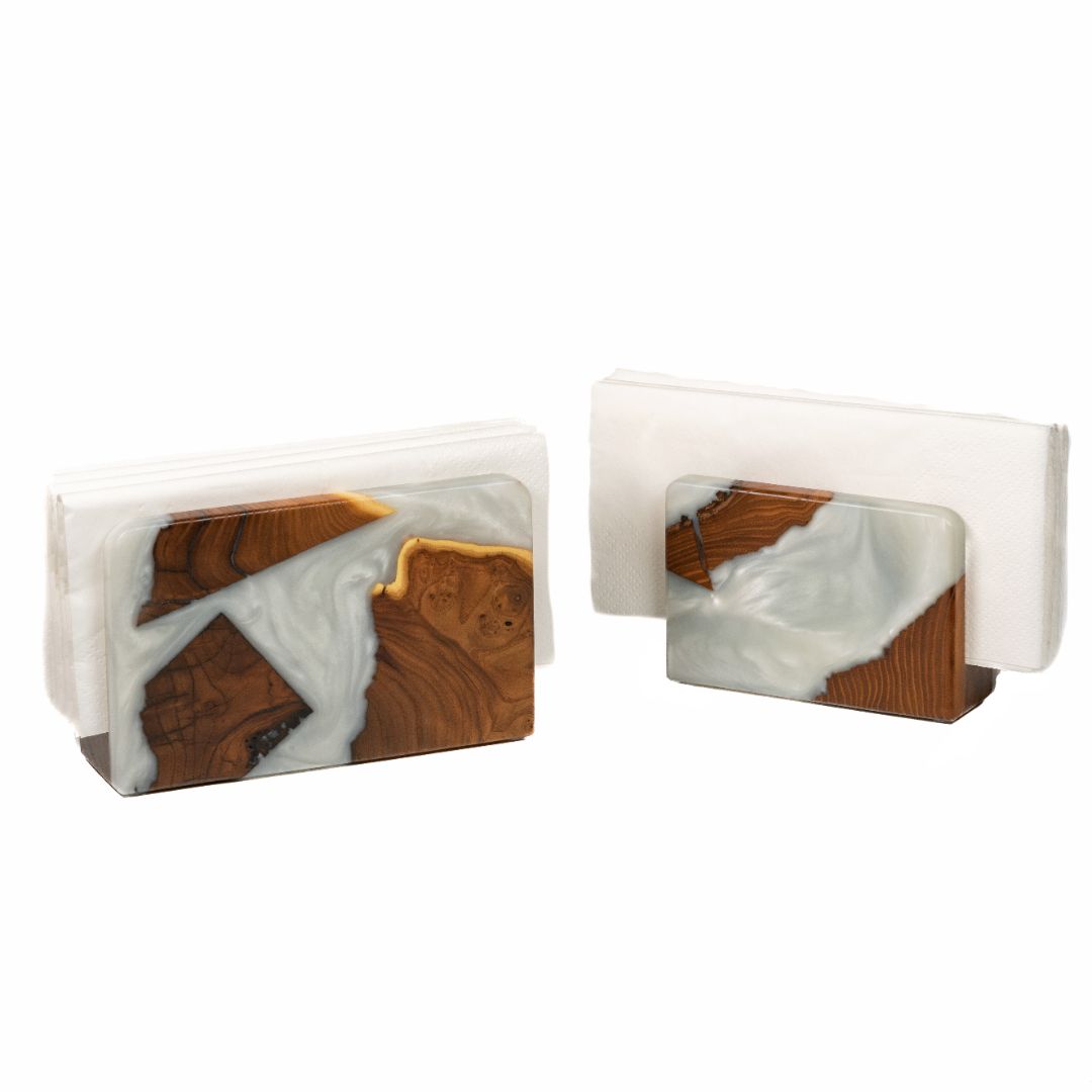 Wood & Resin Rectangular Napkin Holder HYGGE – Olive Platinum