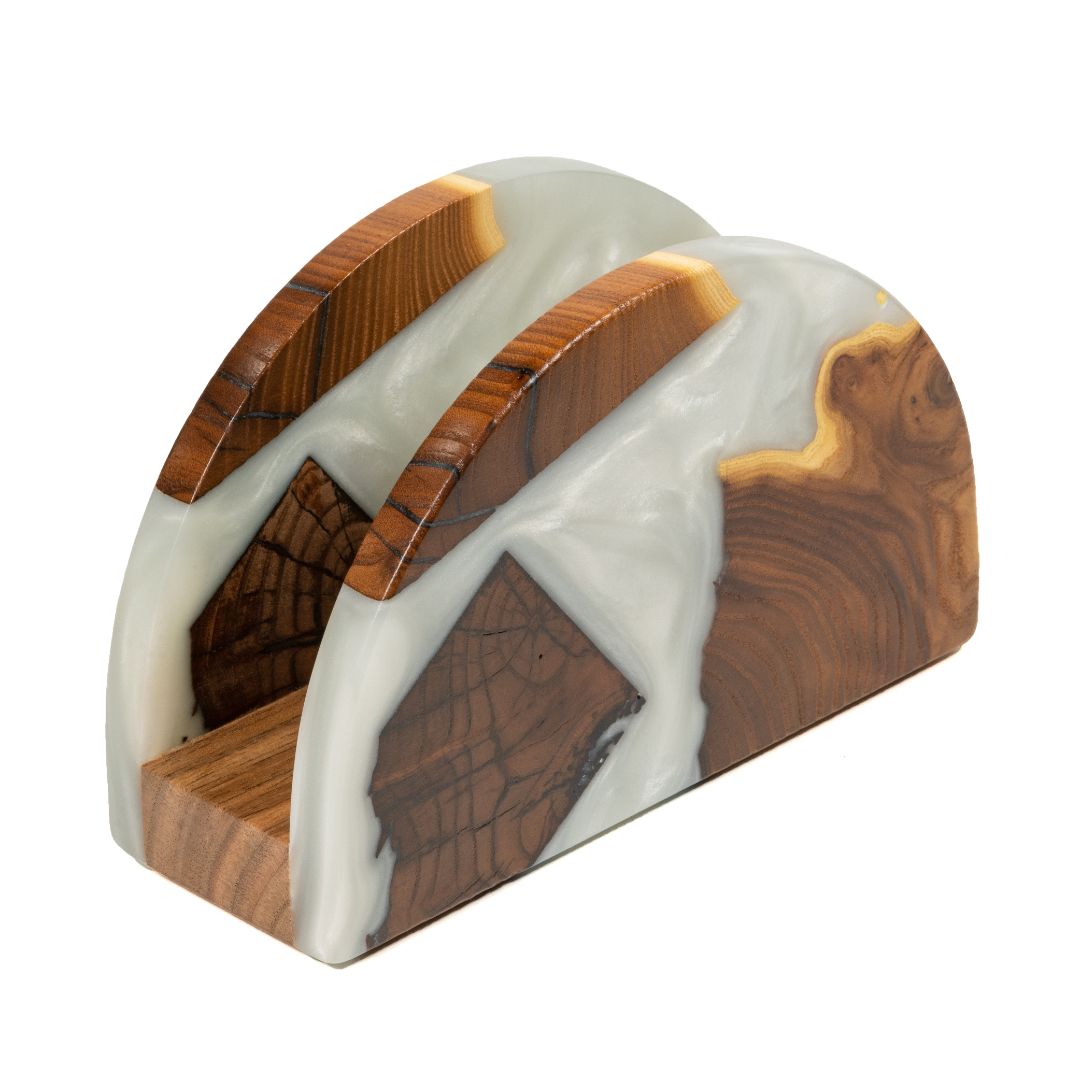 Wood & Resin Semicircle Napkin Holder HYGGE – Olive Platinum