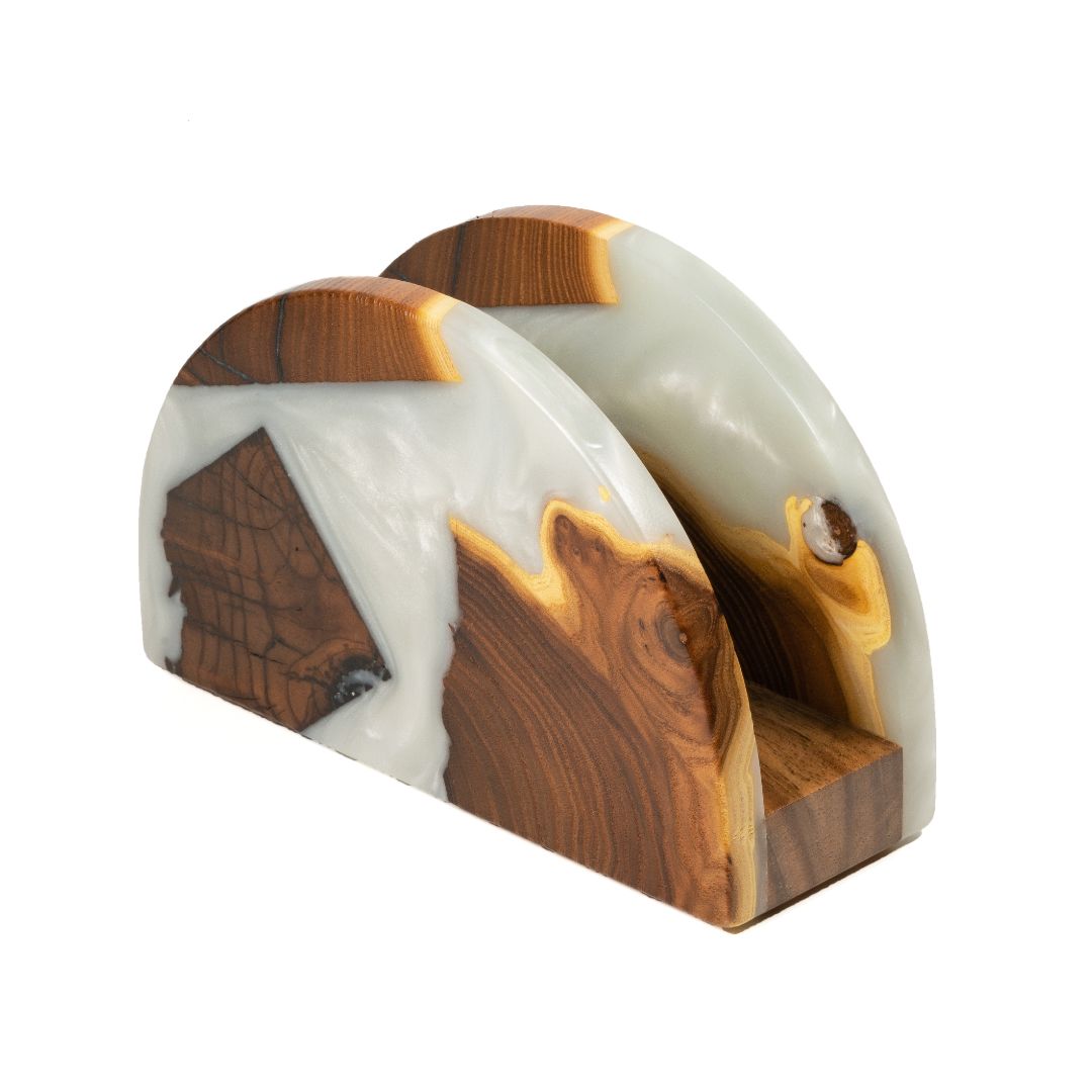 Wood & Resin Semicircle Napkin Holder HYGGE – Olive Platinum