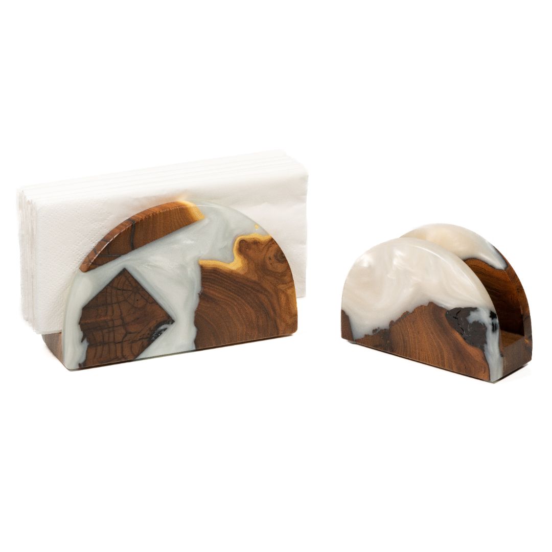 Wood & Resin Semicircle Napkin Holder HYGGE – Olive Platinum