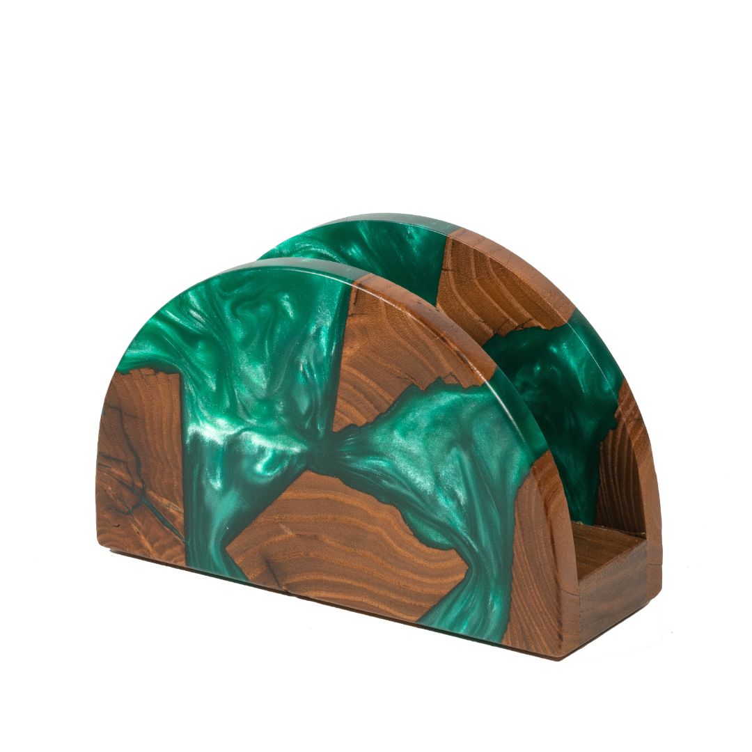 Wood & Resin Semicircle Napkin Holder HYGGE – Olive Green