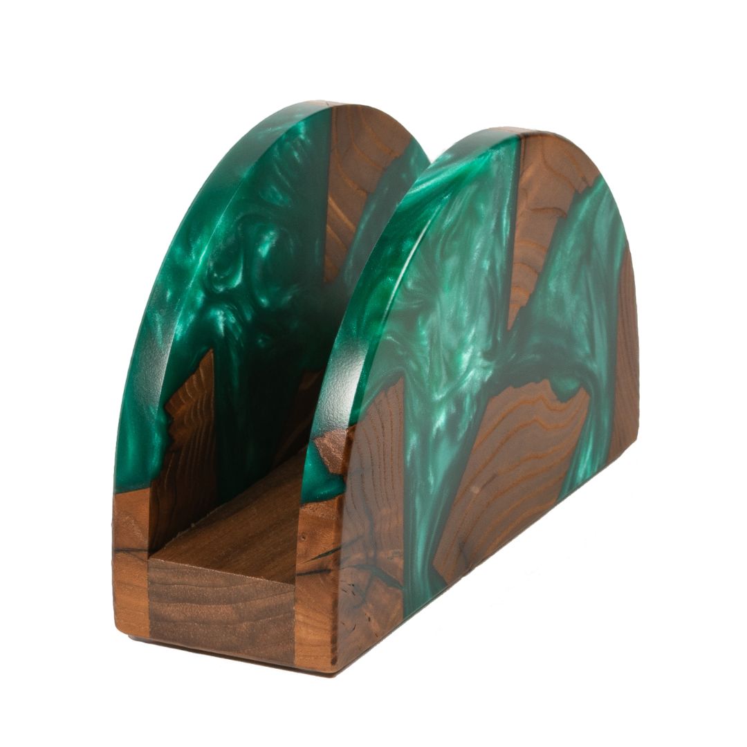 Wood & Resin Semicircle Napkin Holder HYGGE – Olive Green