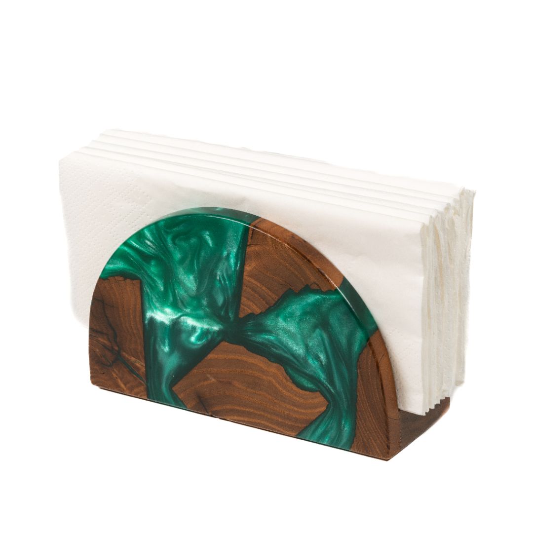 Wood & Resin Semicircle Napkin Holder HYGGE – Olive Green