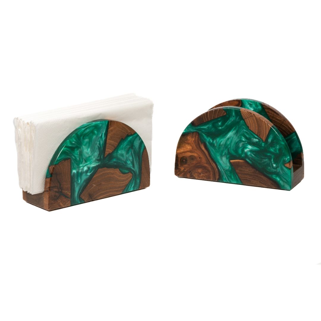 Wood & Resin Semicircle Napkin Holder HYGGE – Olive Green