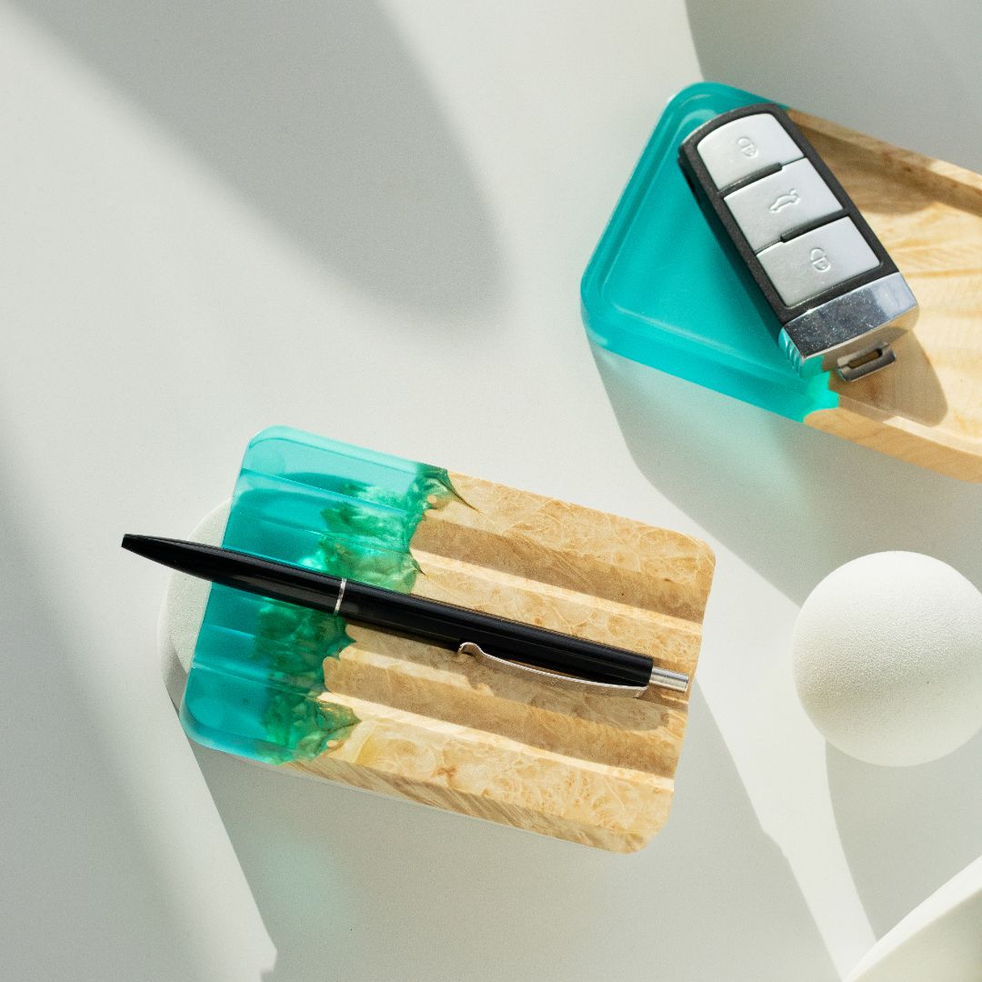 Wood & Resin Pen Holder ELEMENT – Maple Aqua Blue