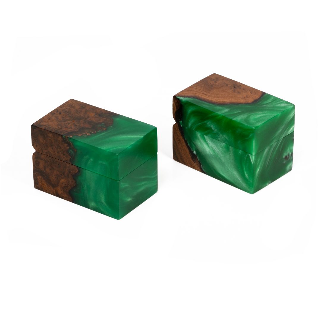 Wood & Resin Wedding Ring Box CHORD – Elm Green