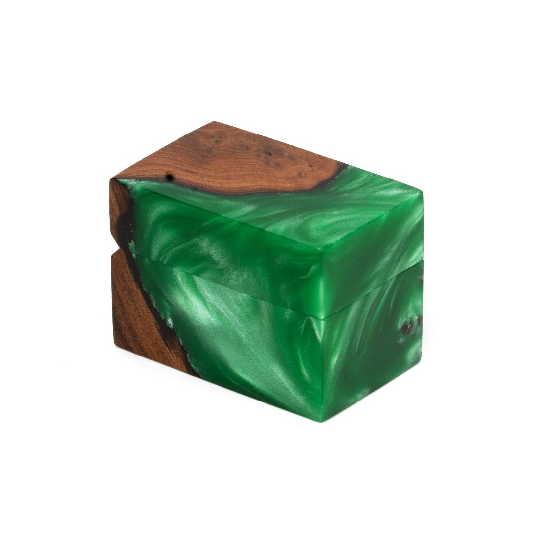 Wood & Resin Wedding Ring Box CHORD – Elm Green