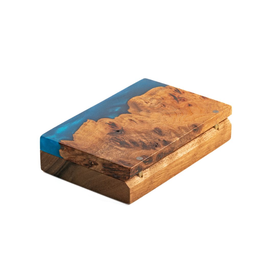 Wood & Resin Wedding Ring Box PIANO – Elm Blue