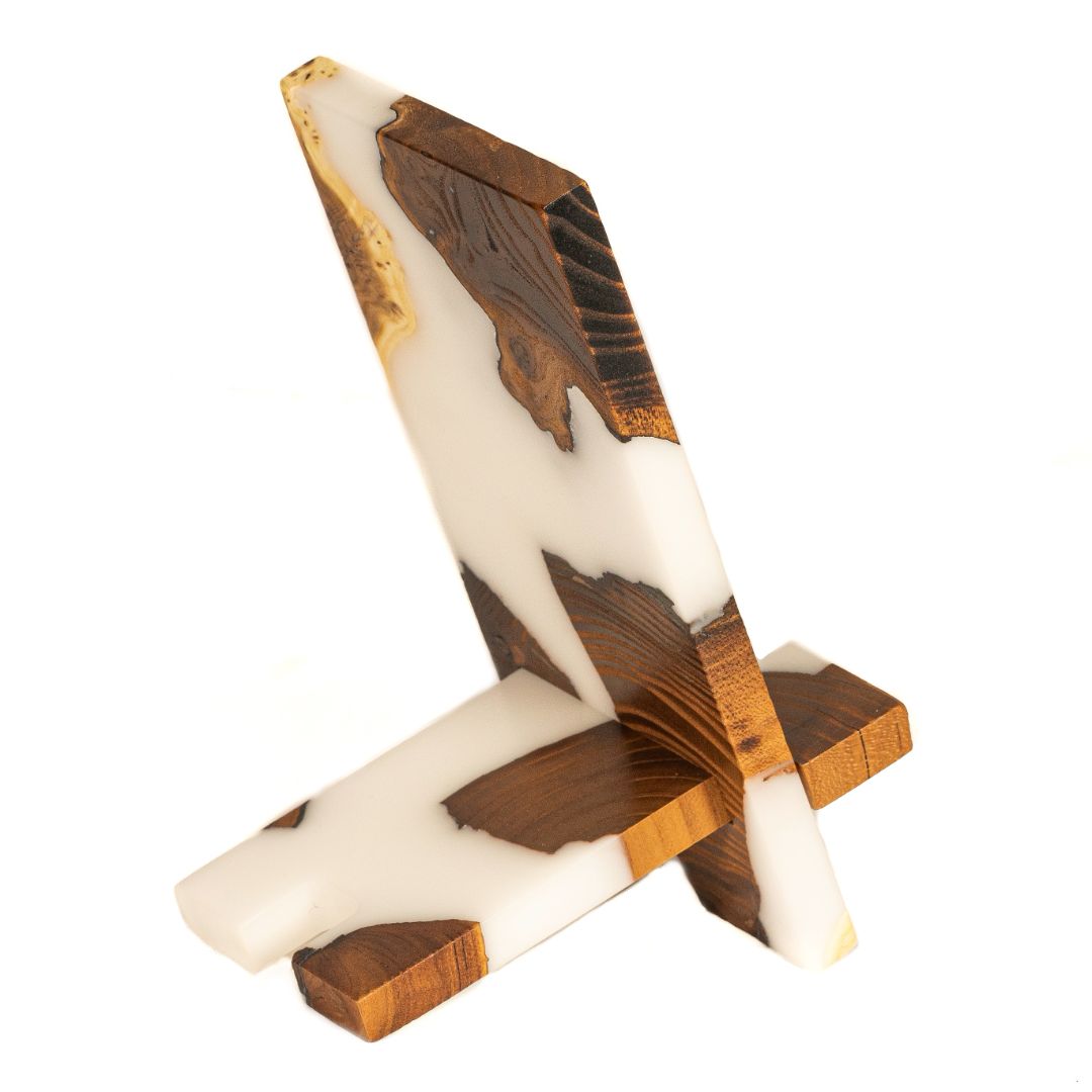 White Epoxy Resin & Dark Wood Phone Holder