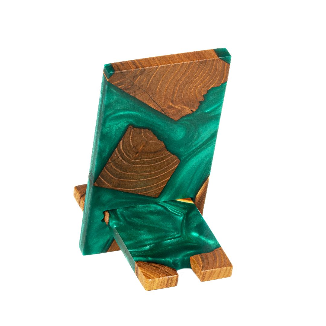 Green Epoxy Resin &  Dark Wood Phone Holder