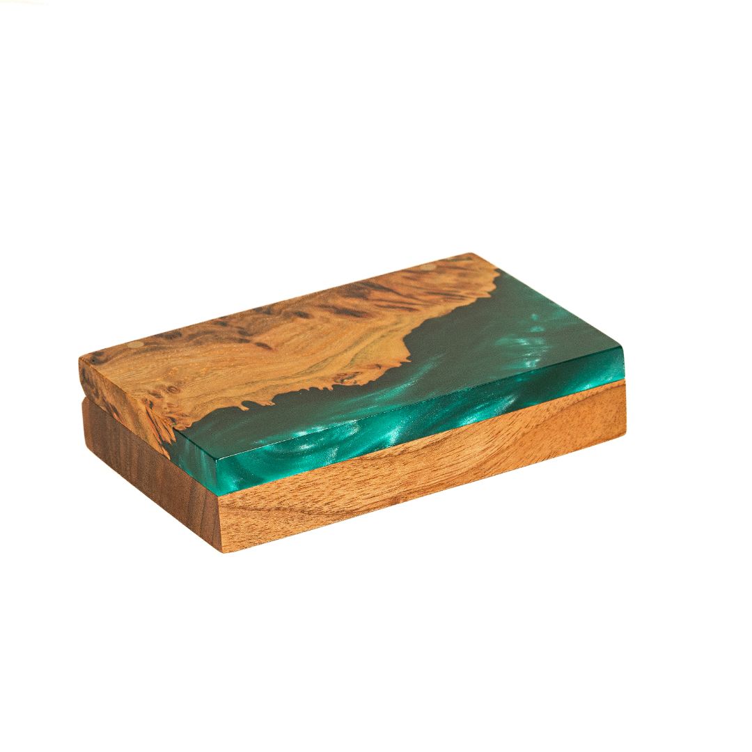 Wood & Resin Wedding Ring Box PIANO – Elm Green