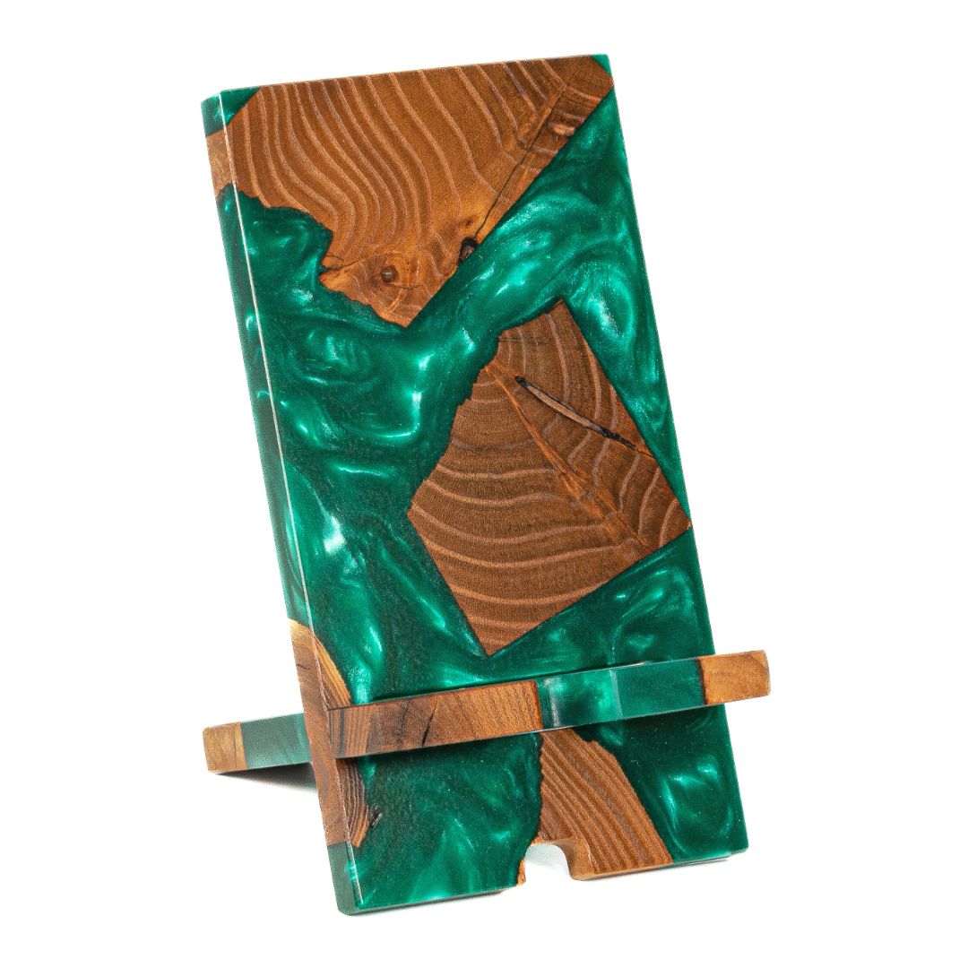 Green Epoxy Resin &  Dark Wood Phone Holder