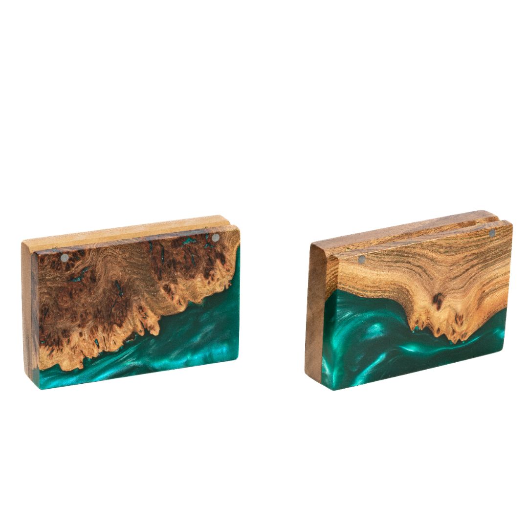 Wood & Resin Wedding Ring Box PIANO – Elm Green