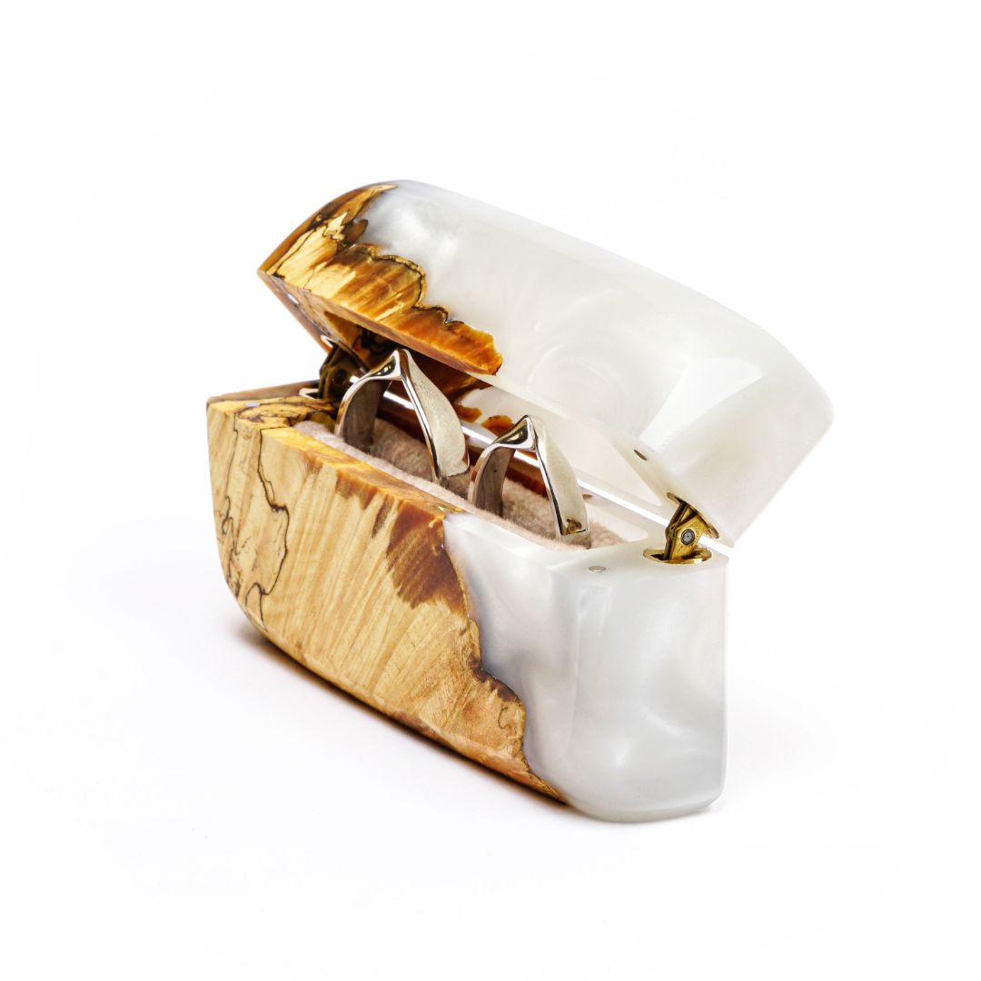 Wood & Resin Wedding Ring Box FLASH – Maple Platinum