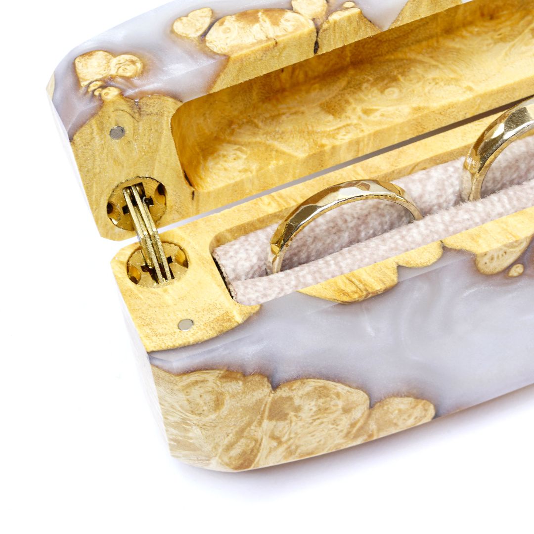 Wood & Resin Wedding Ring Box FLASH – Maple Platinum