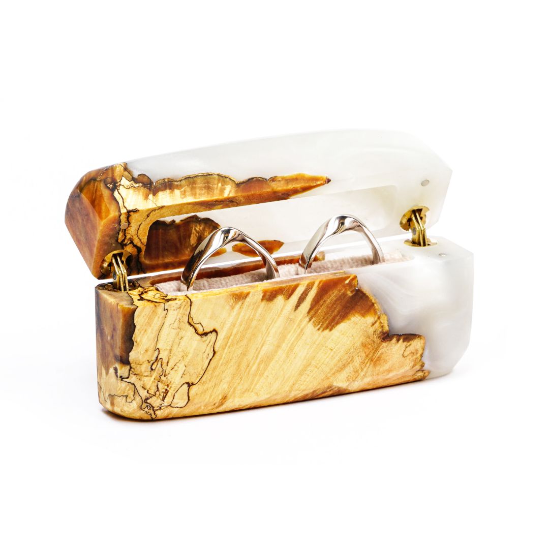 Wood & Resin Wedding Ring Box FLASH – Maple Platinum