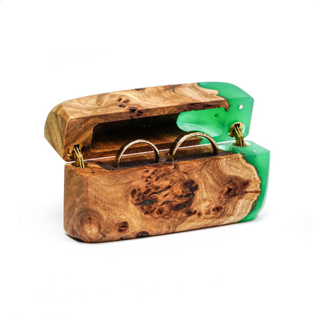 Wood & Resin Wedding Ring Box FLASH – Elm Green