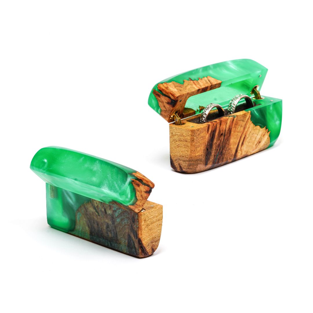 Wood & Resin Wedding Ring Box FLASH – Elm Green