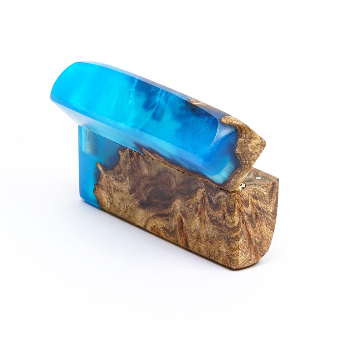 Wood & Resin Wedding Ring Box FLASH – Elm Blue