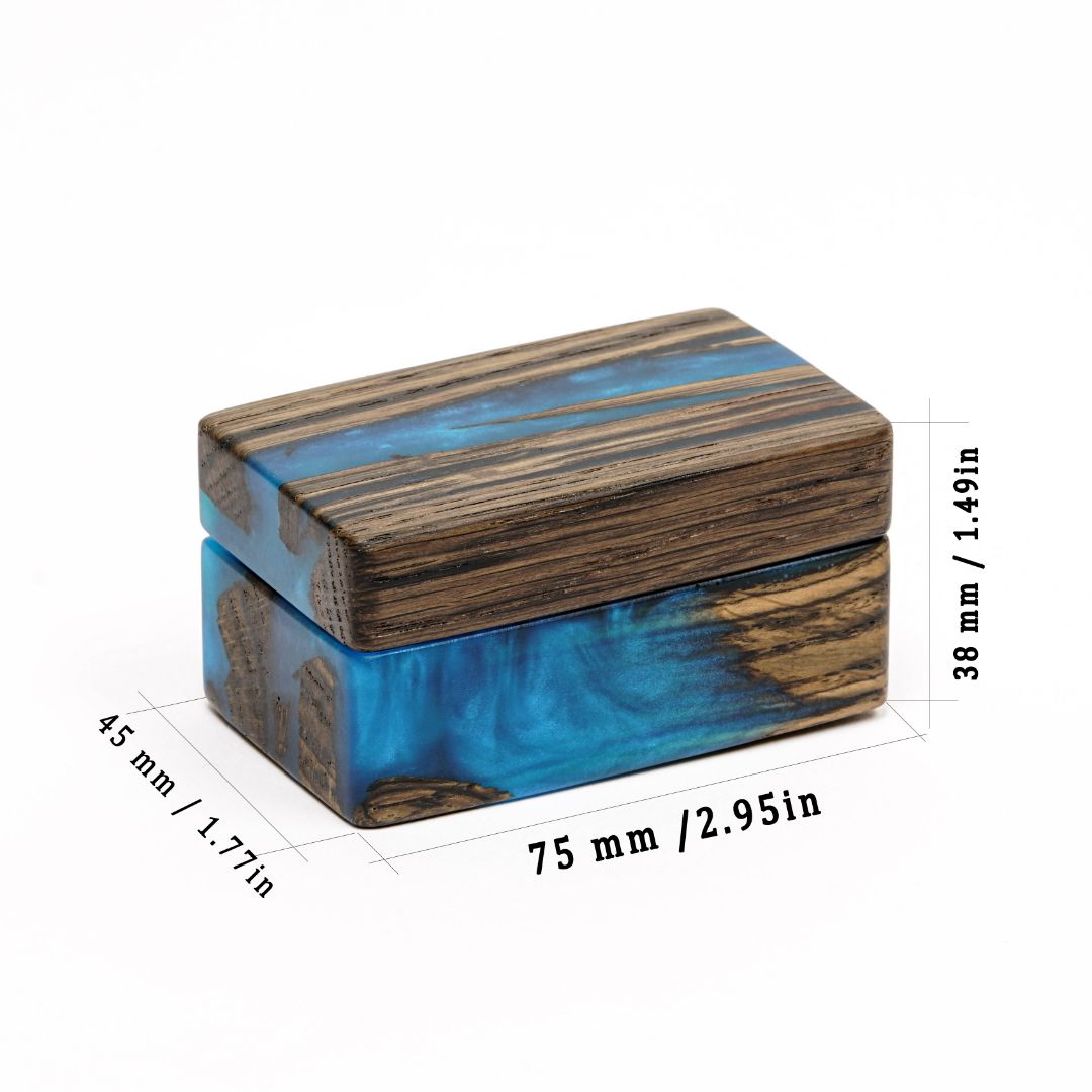 Wood & Resin Wedding Ring Box MUSE – Oak Blue