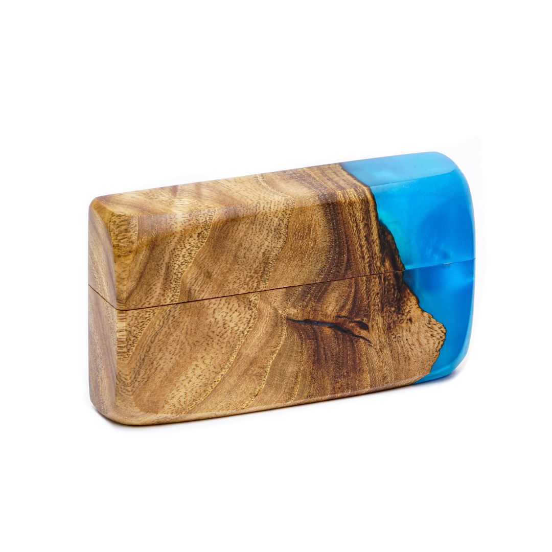 Wood & Resin Wedding Ring Box FLASH – Elm Blue