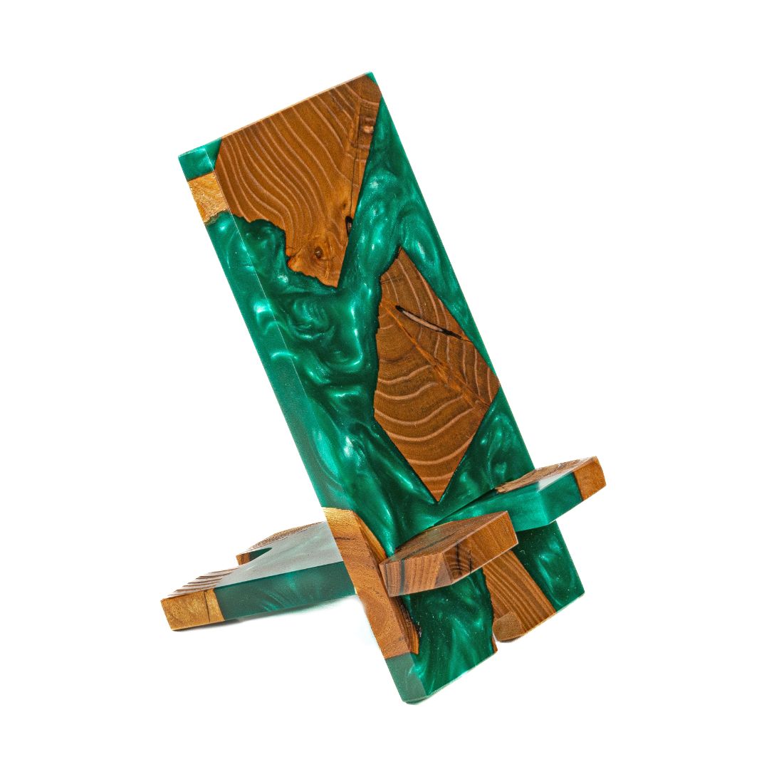 Green Epoxy Resin &  Dark Wood Phone Holder