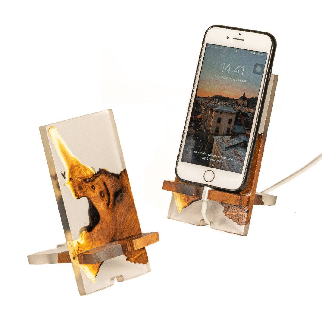 Breeze Epoxy Resin &  Dark Wood Phone Holder