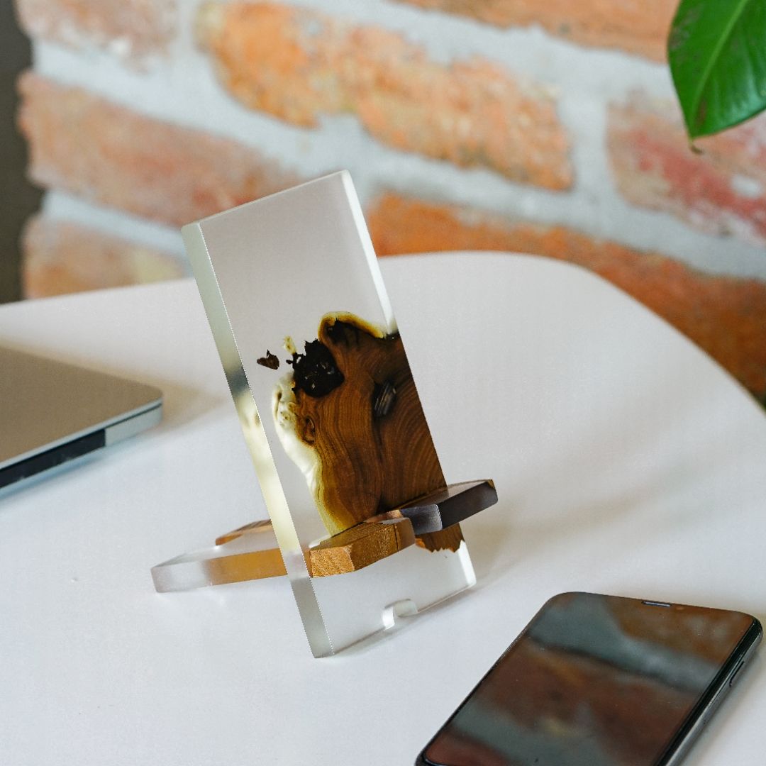Breeze Epoxy Resin &  Dark Wood Phone Holder