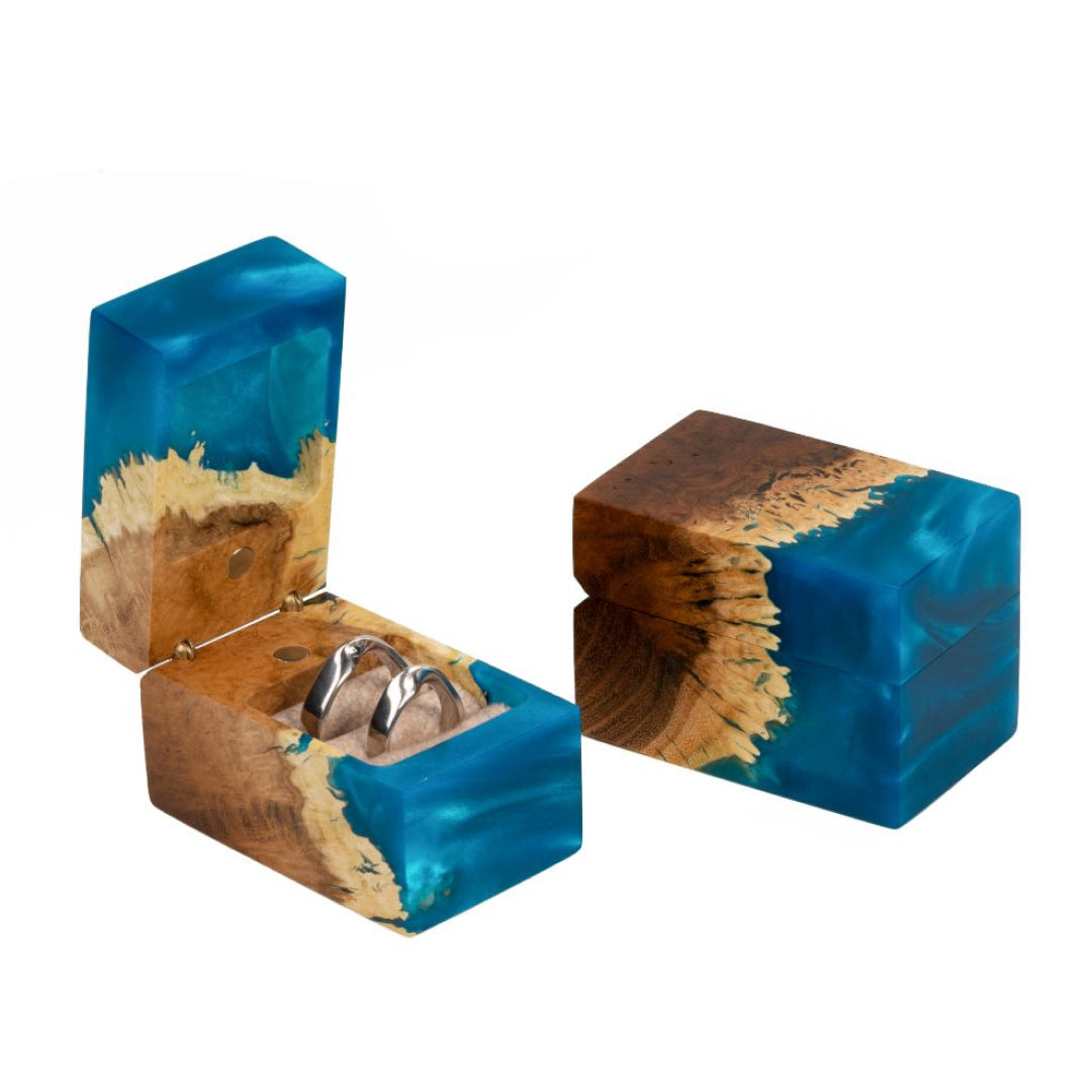Wood & Resin Wedding Ring Box CHORD – Elm Blue