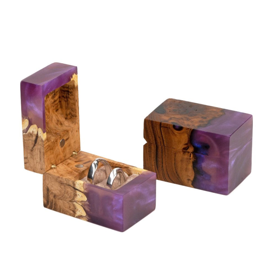 Wood & Resin Wedding Ring Box CHORD – Elm Purple