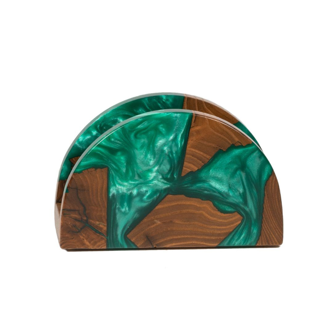 Wood & Resin Semicircle Napkin Holder HYGGE – Olive Green