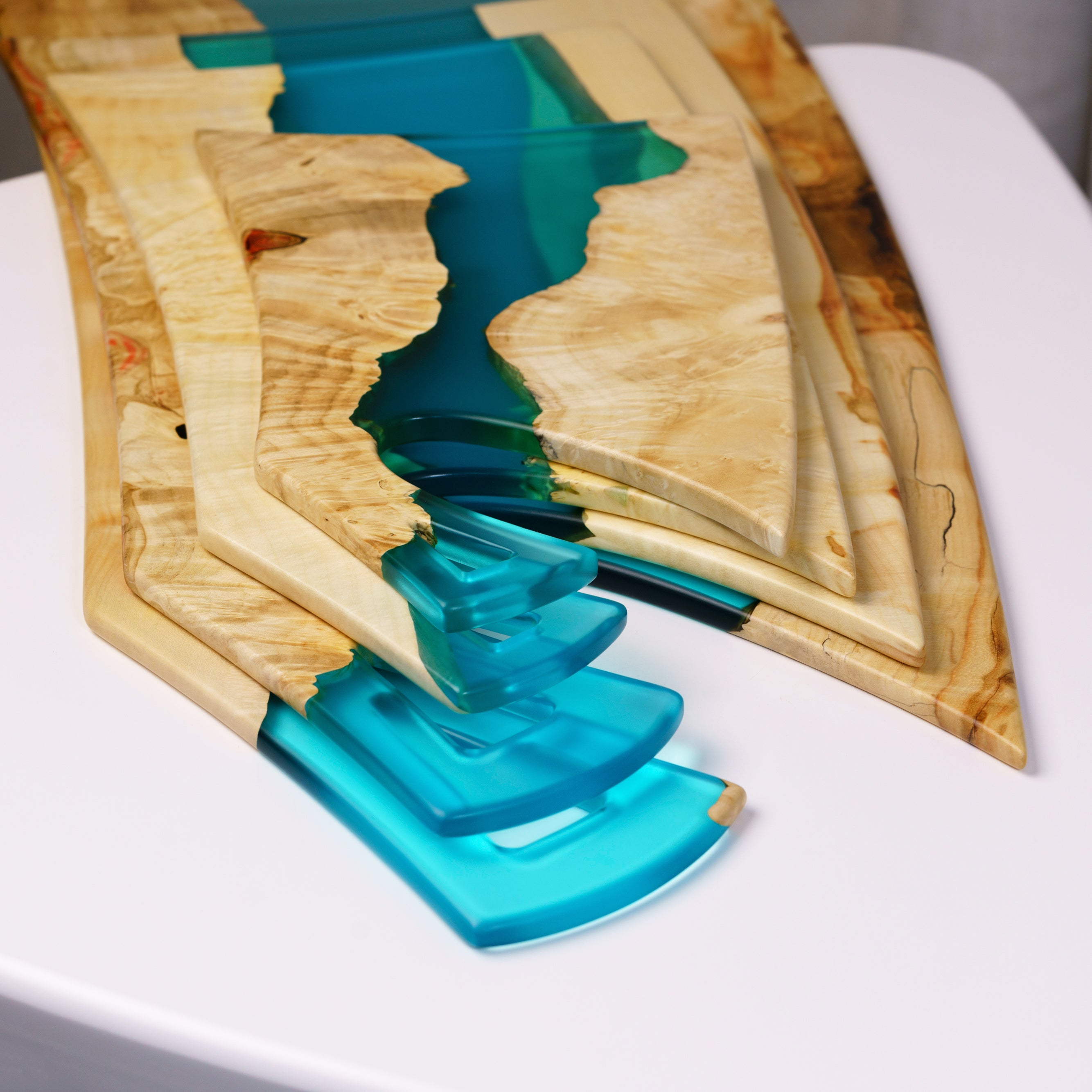 Wood & Resin Charcuterie Board CLEAVER – Maple Aqua Blue