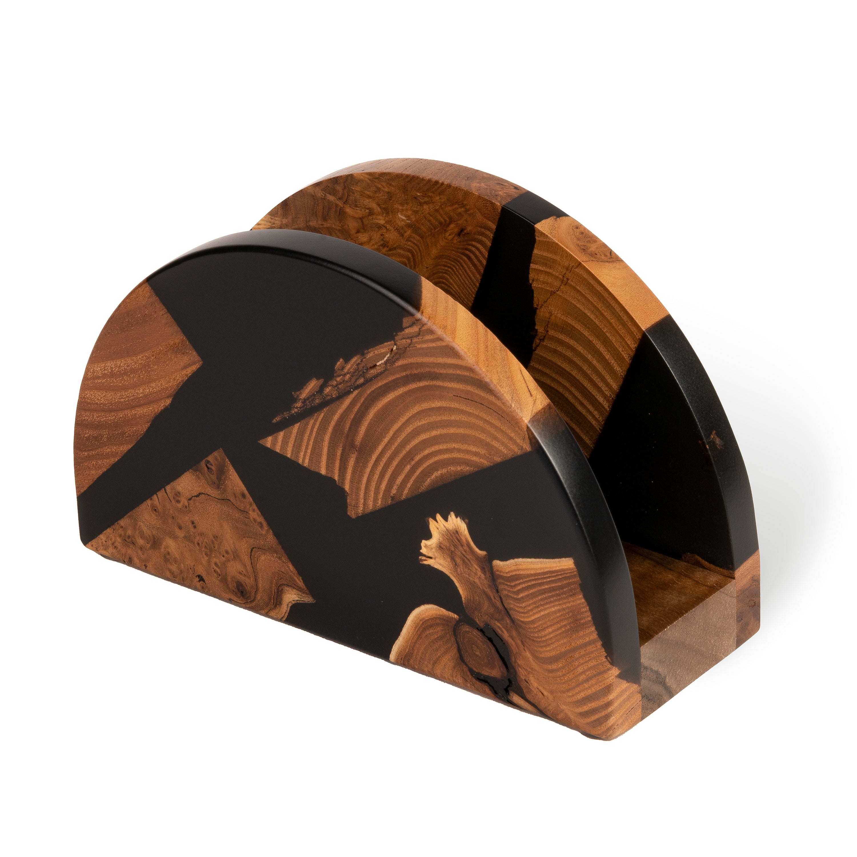 Wood & Resin Semicircle Napkin Holder HYGGE – Olive Black
