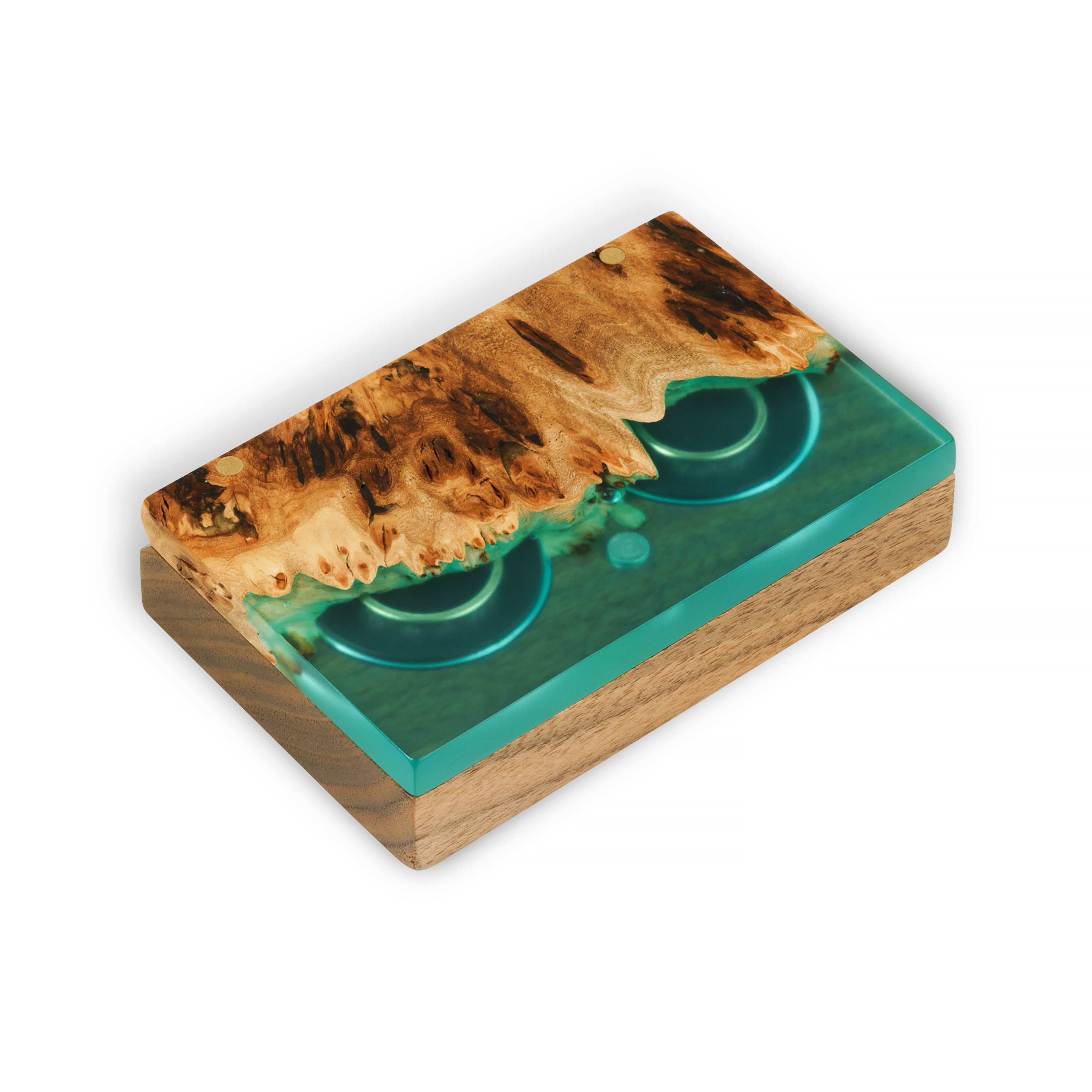 Wood & Resin Wedding Ring Box PIANO – Elm Aqua Blue