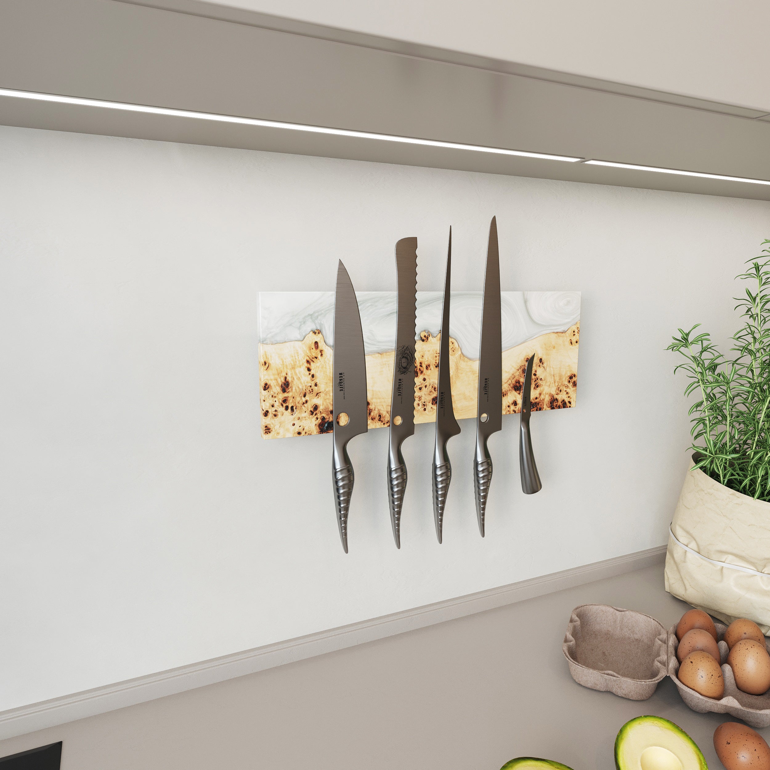 Platinum  Epoxy & Dark Wood Magnetic Knife Rack – wall-mounted