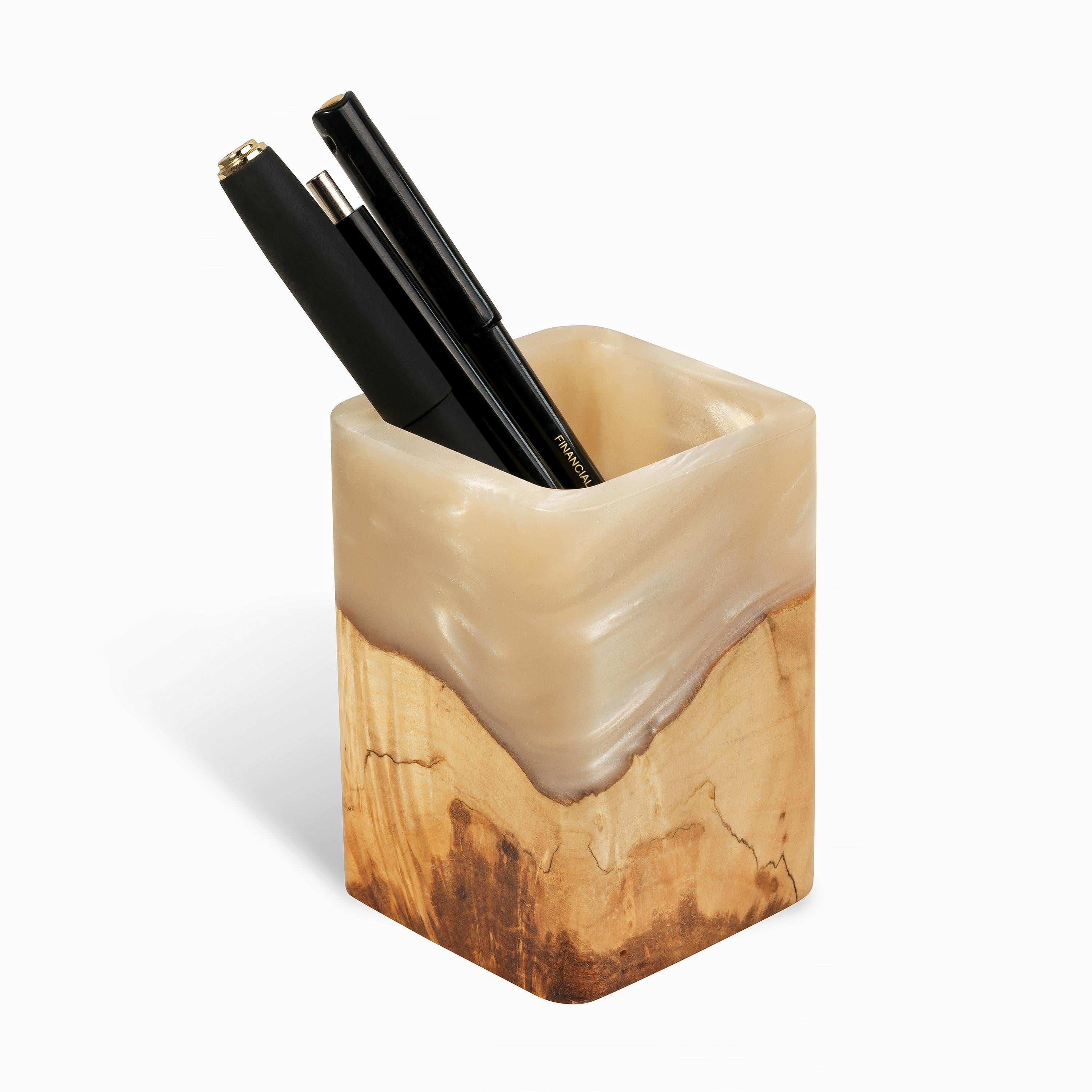 Wood & Resin Pen Holder Cup ELEMENT – Maple Platinum