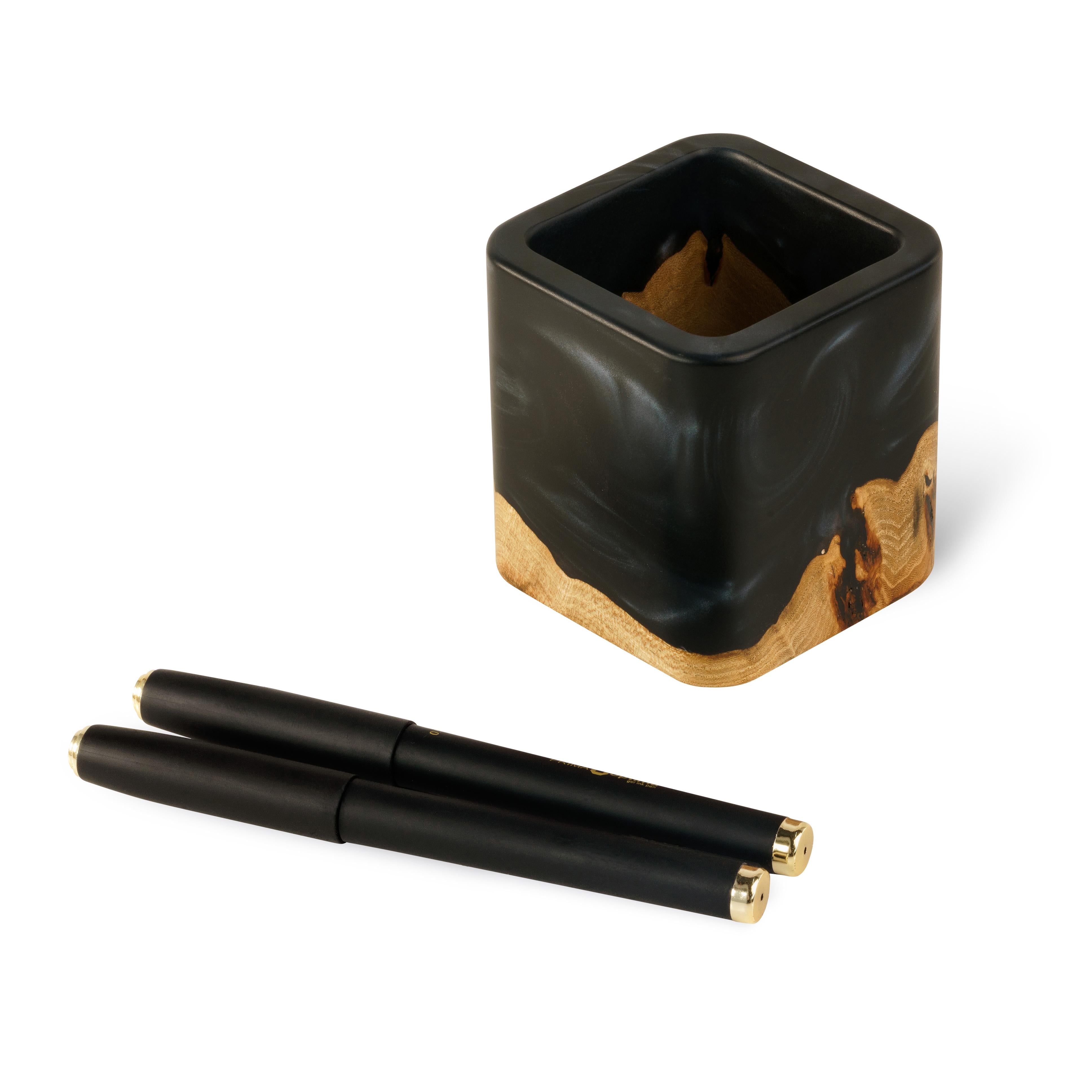 Wood & Resin Pen Holder Cup ELEMENT – Elm Black