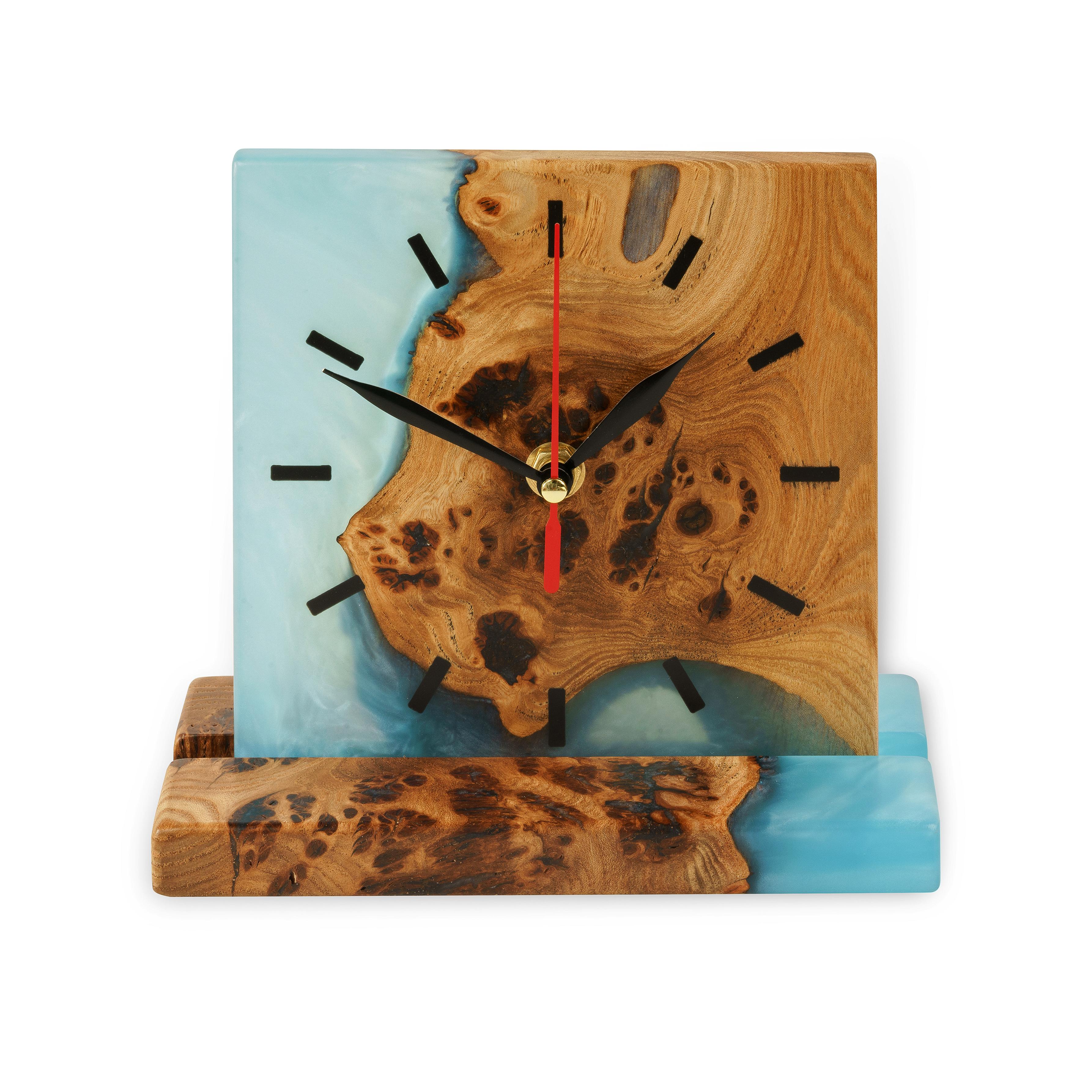 Wood & Resin Desk Clock HORA – Elm Blue