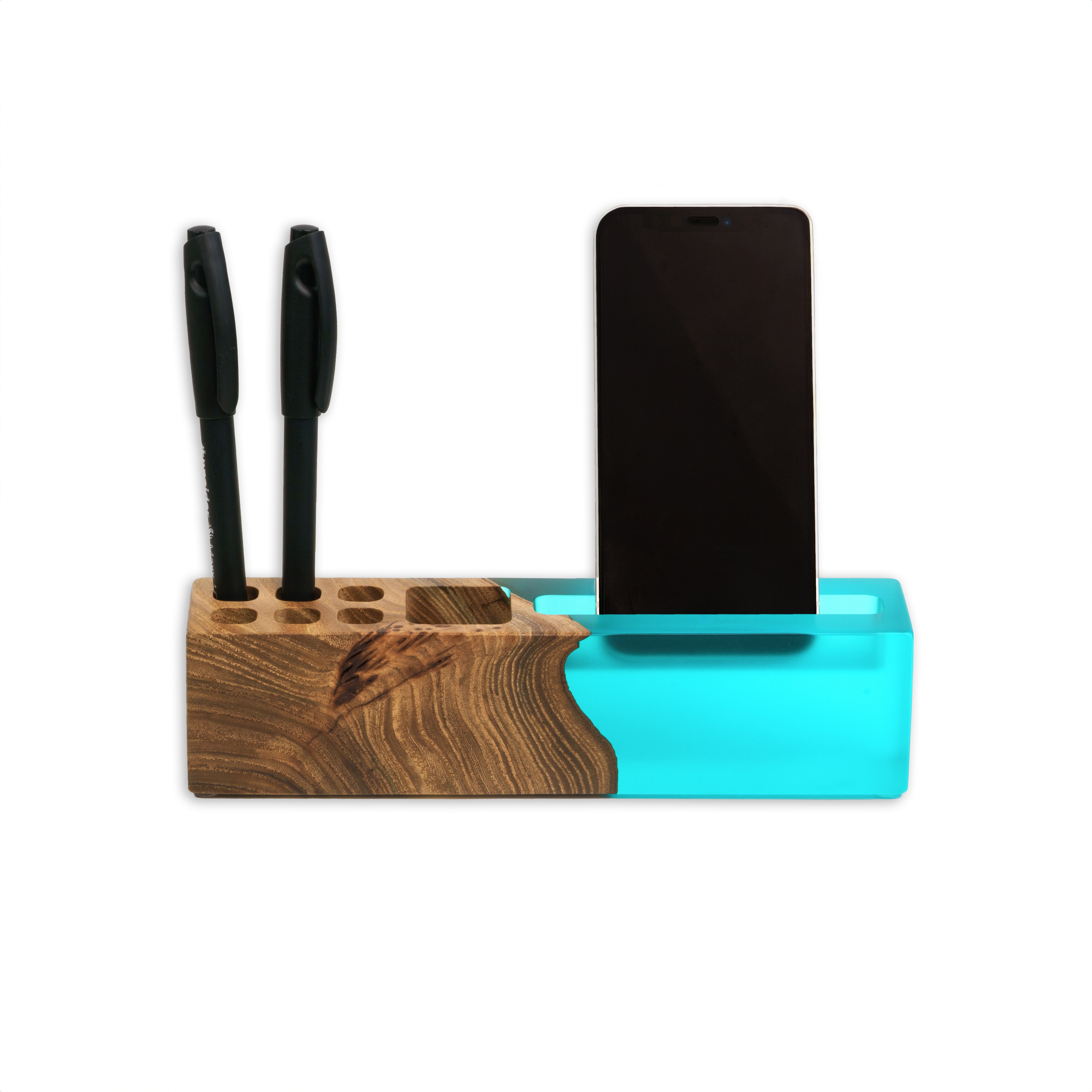 Wood & Resin Personalized Desk Organizer ELEMENT – Elm Aqua Blue