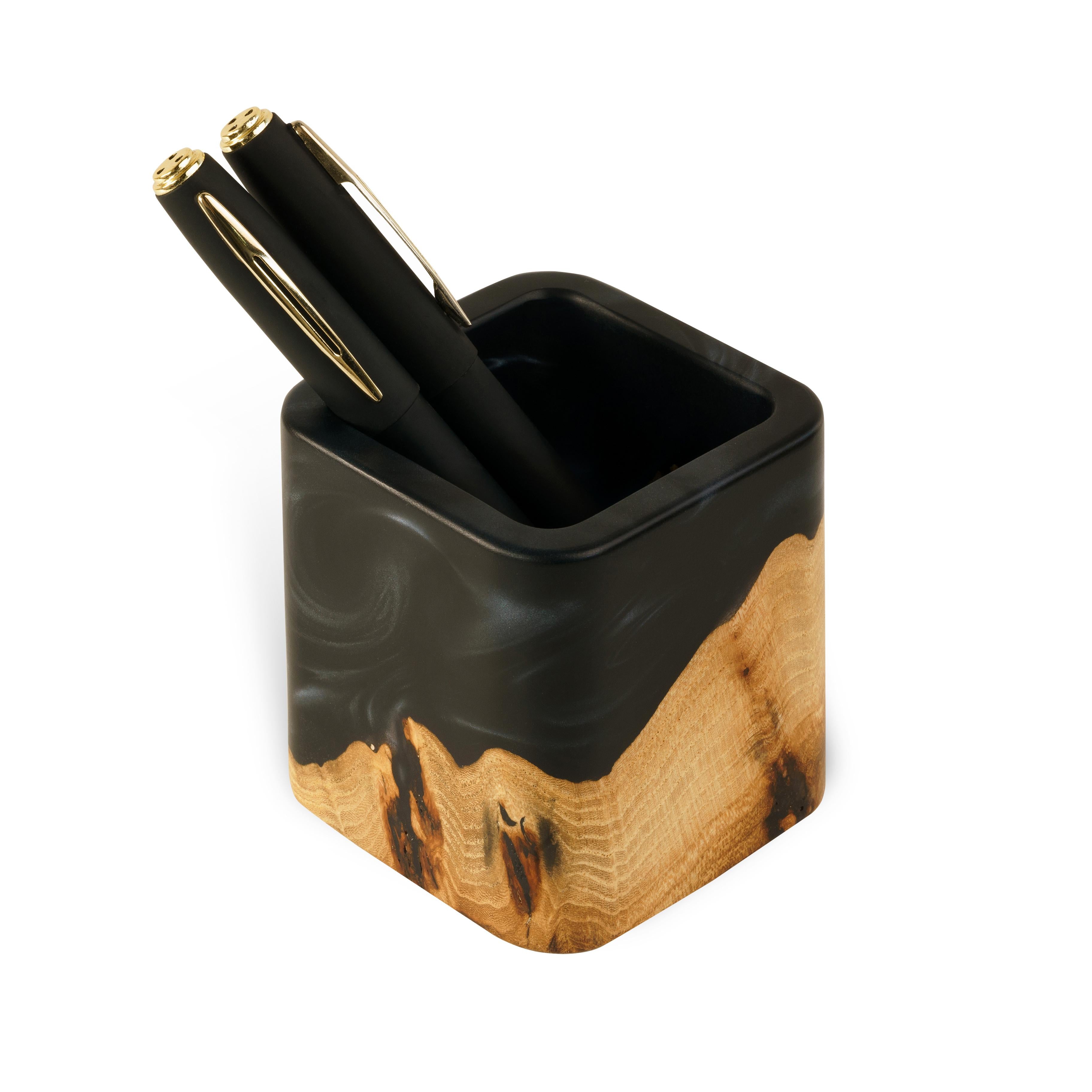 Wood & Resin Pen Holder Cup ELEMENT – Elm Black