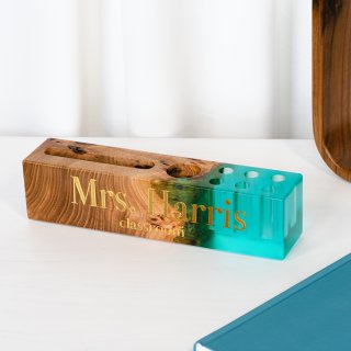 Wood & Resin Personalized Desk Organizer ELEMENT – Elm Aqua Blue