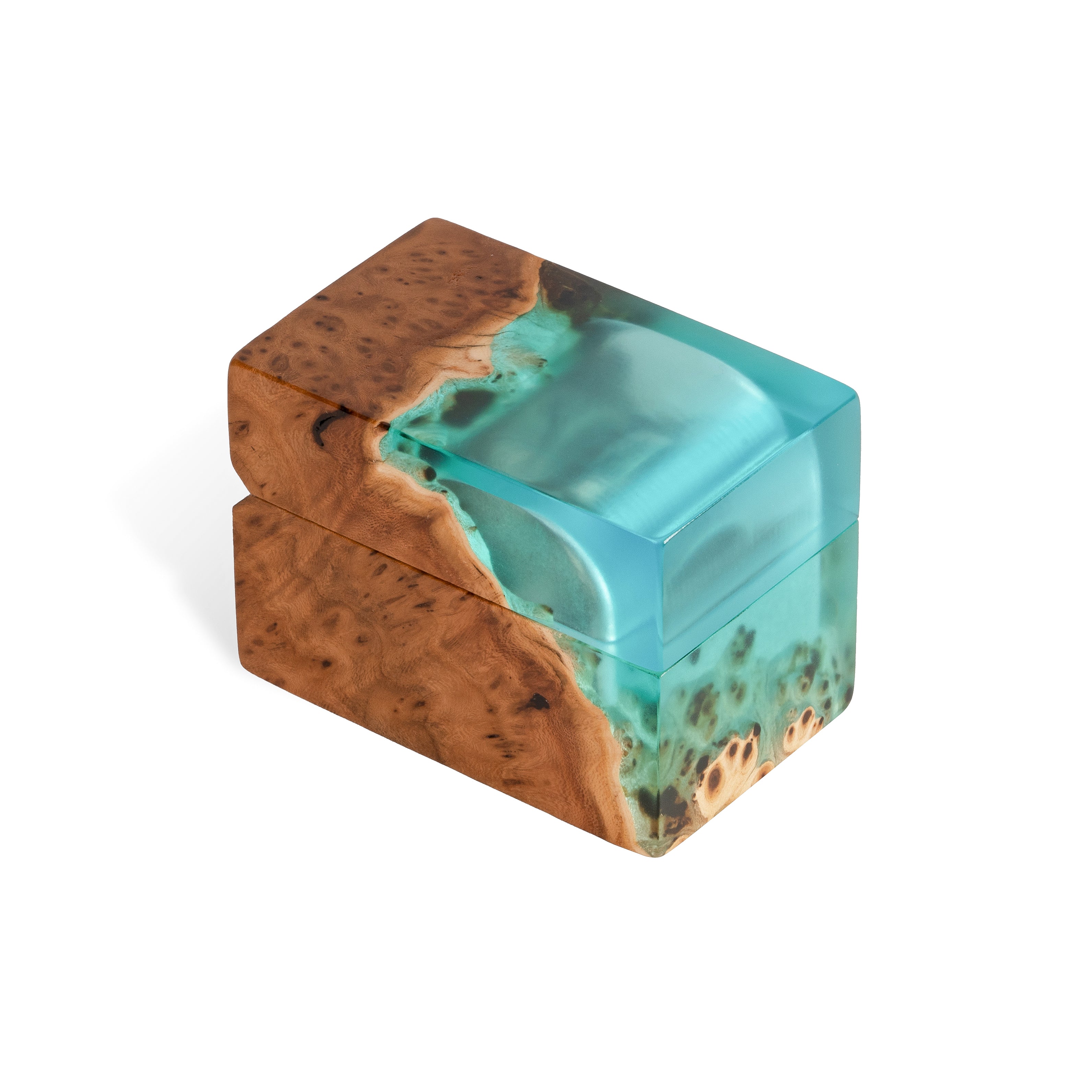 Wood & Resin Wedding Ring Box CHORD – Elm Aqua Blue