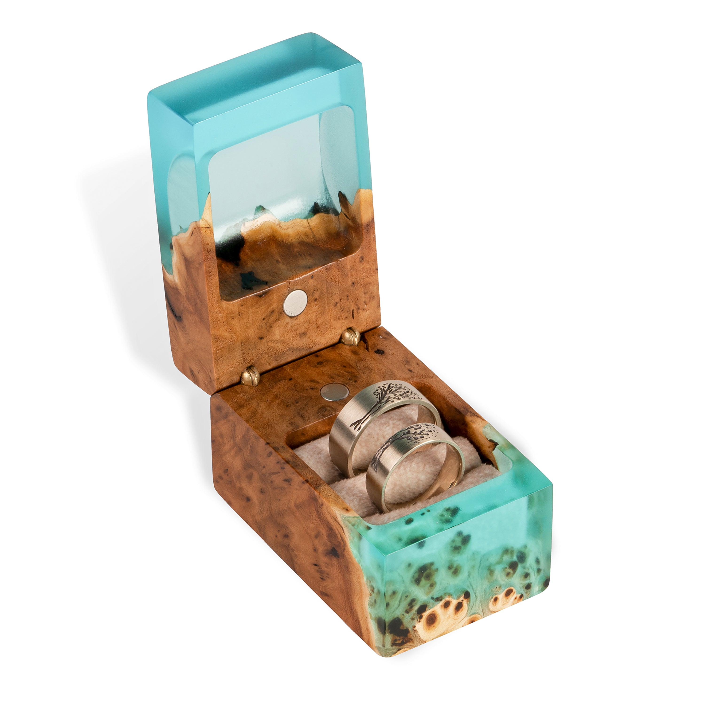 Wood & Resin Wedding Ring Box CHORD – Elm Aqua Blue