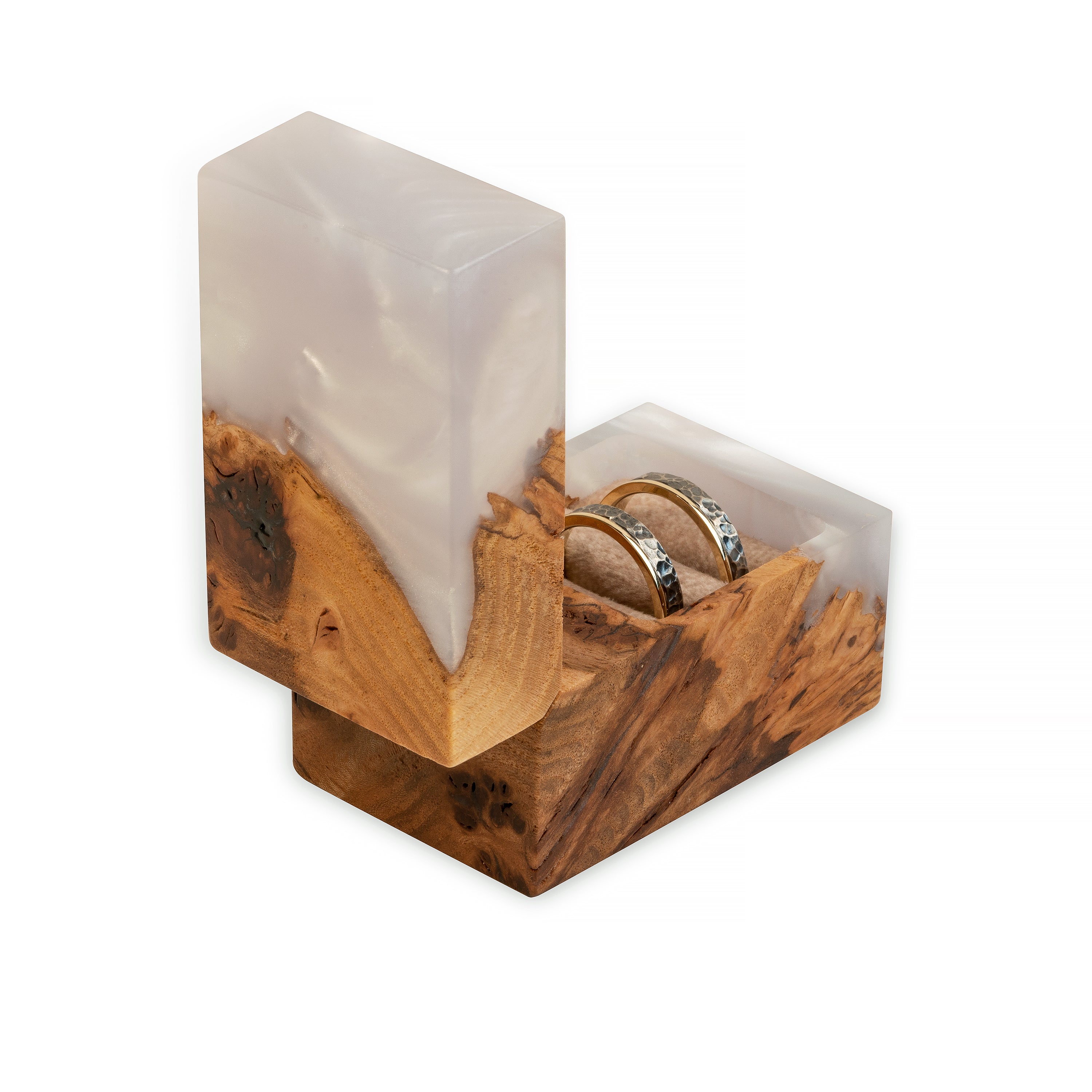 Wood & Resin Wedding Ring Box CHORD – Elm Platinum