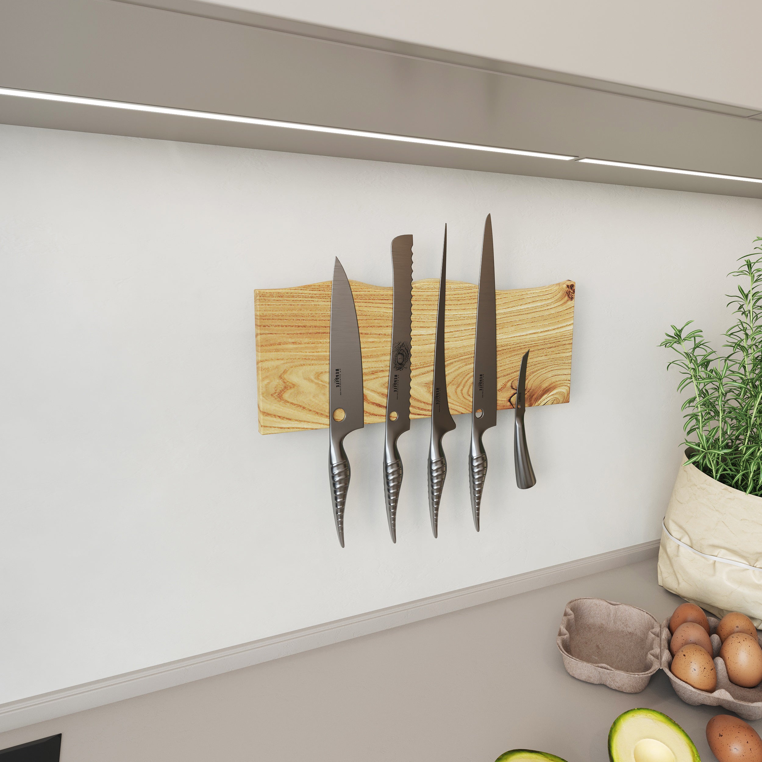 Walnut Wood Magnetic Knife Rack – wall-mounted