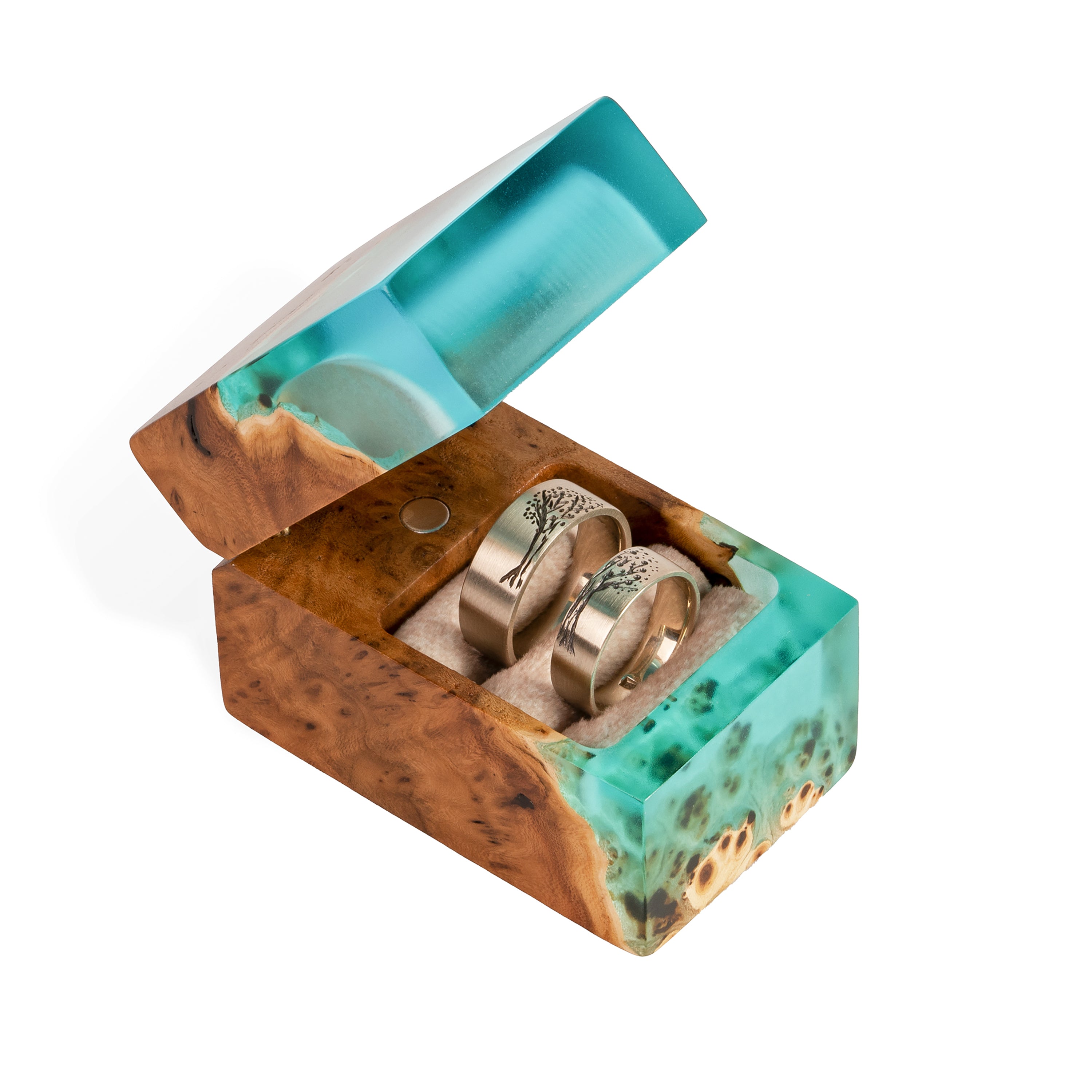 Wood & Resin Wedding Ring Box CHORD – Elm Aqua Blue