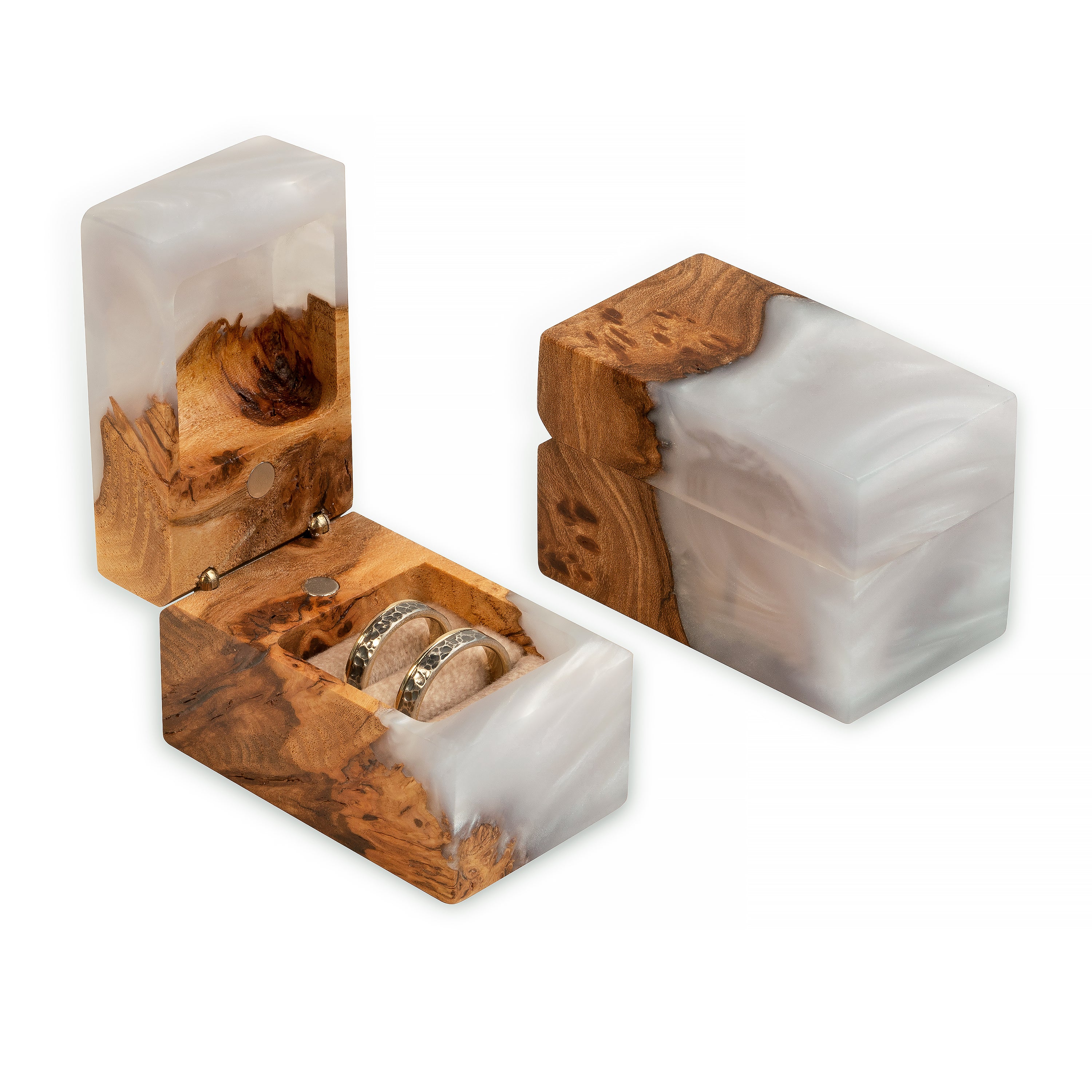 Wood & Resin Wedding Ring Box CHORD – Elm Platinum