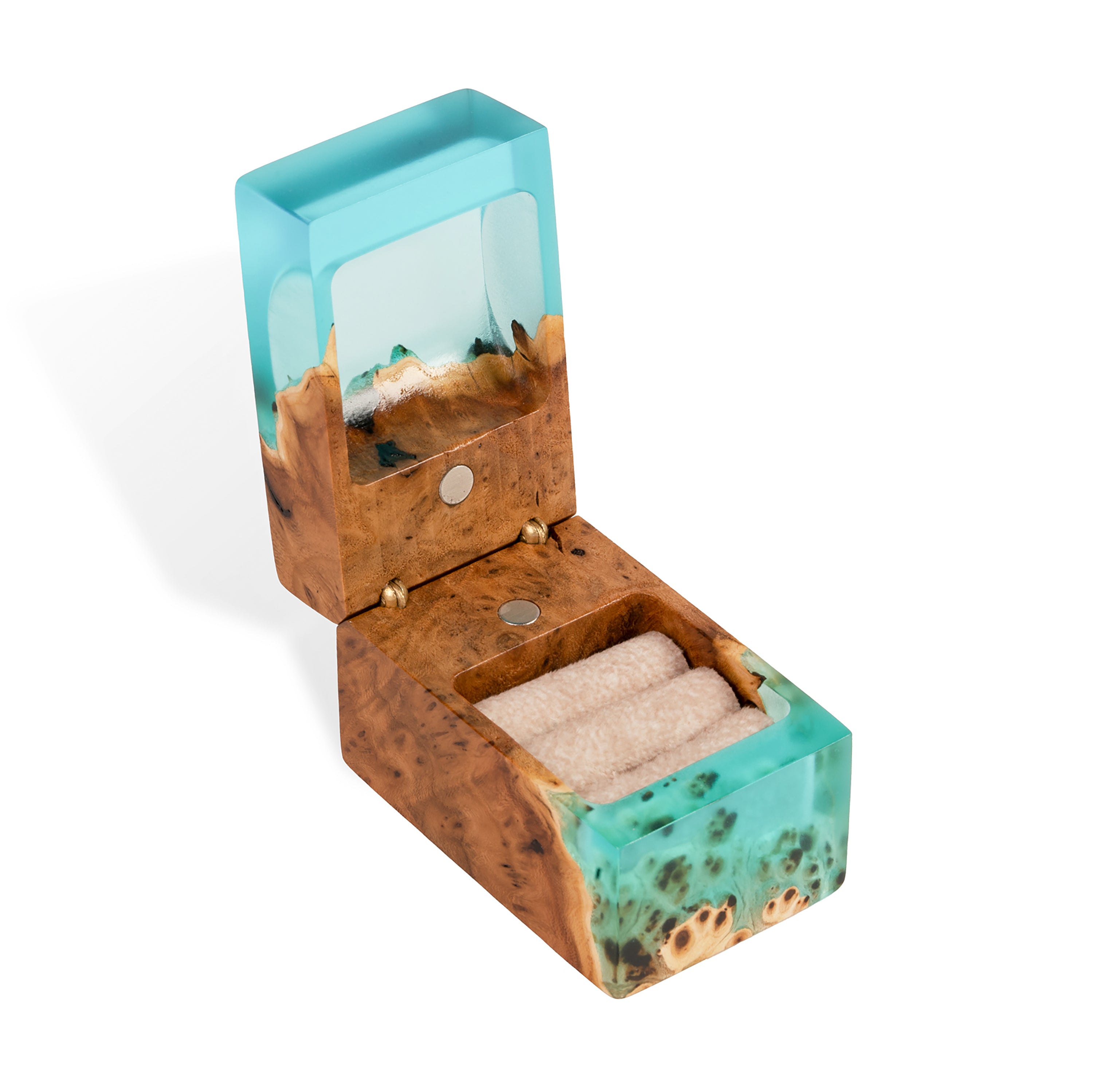 Wood & Resin Wedding Ring Box CHORD – Elm Aqua Blue