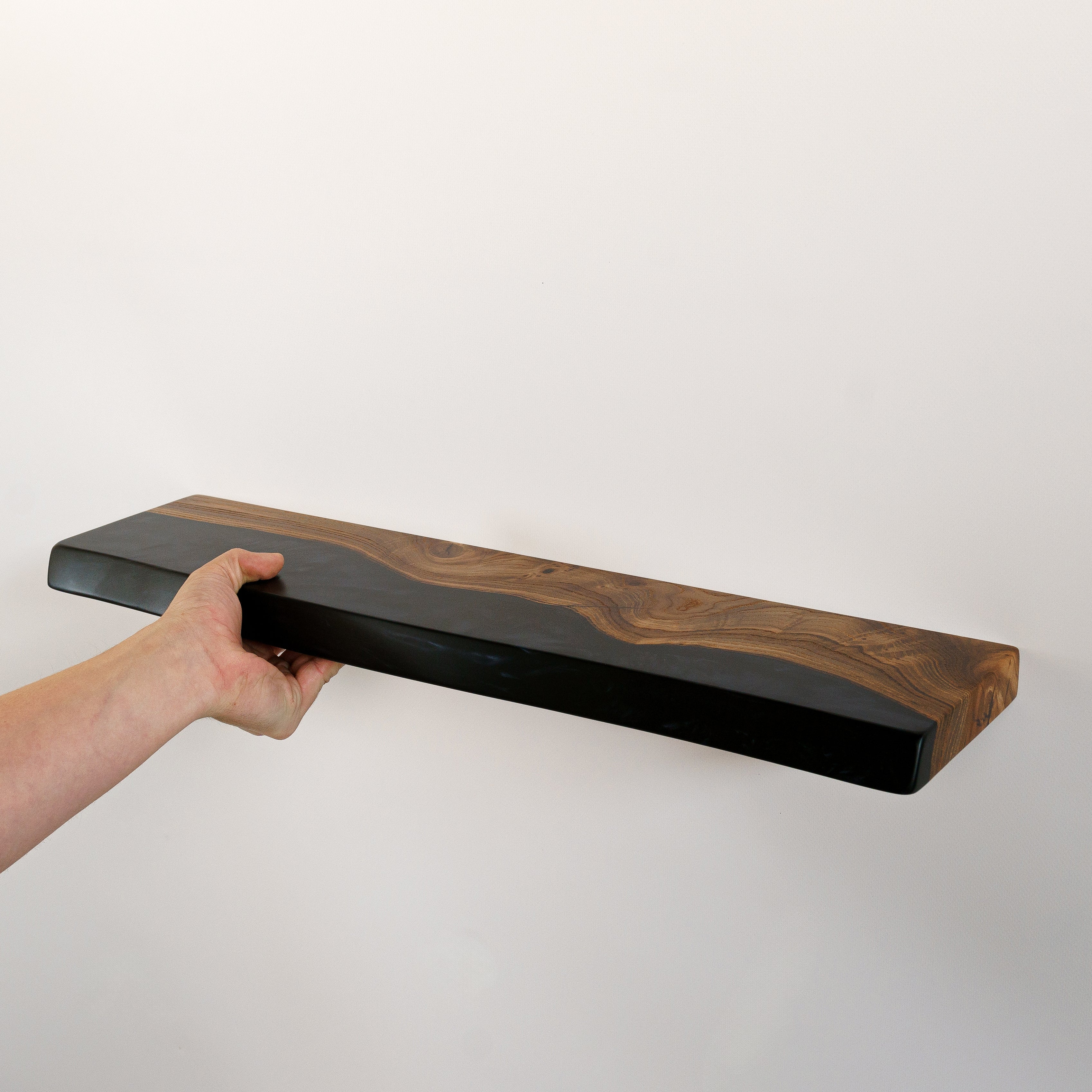 Black Pearl Epoxy & Dark Wood Floating Shelf