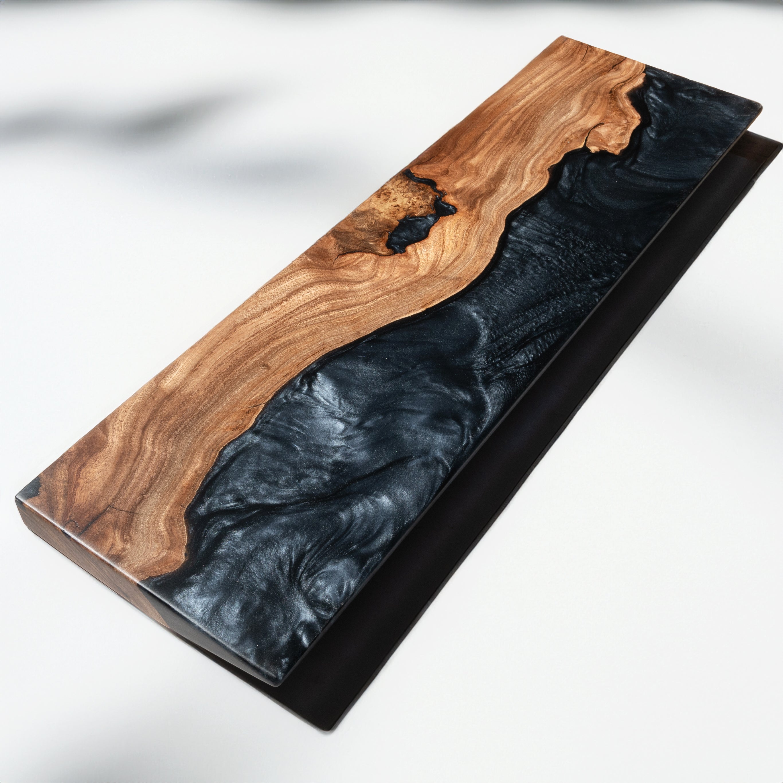 Black Epoxy & Elm Dark Wood - Wedge Floating Shelf